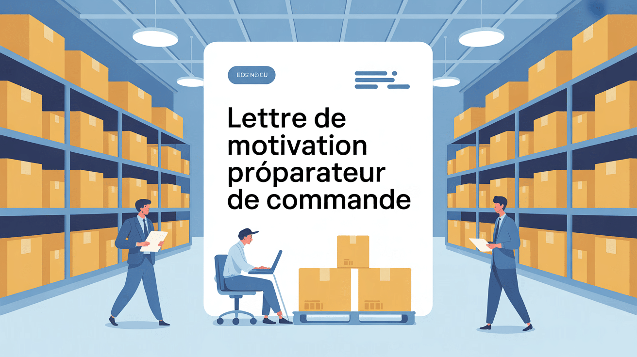 Illustration lettre de motivation preparateur de commande moderne en entrepôt
