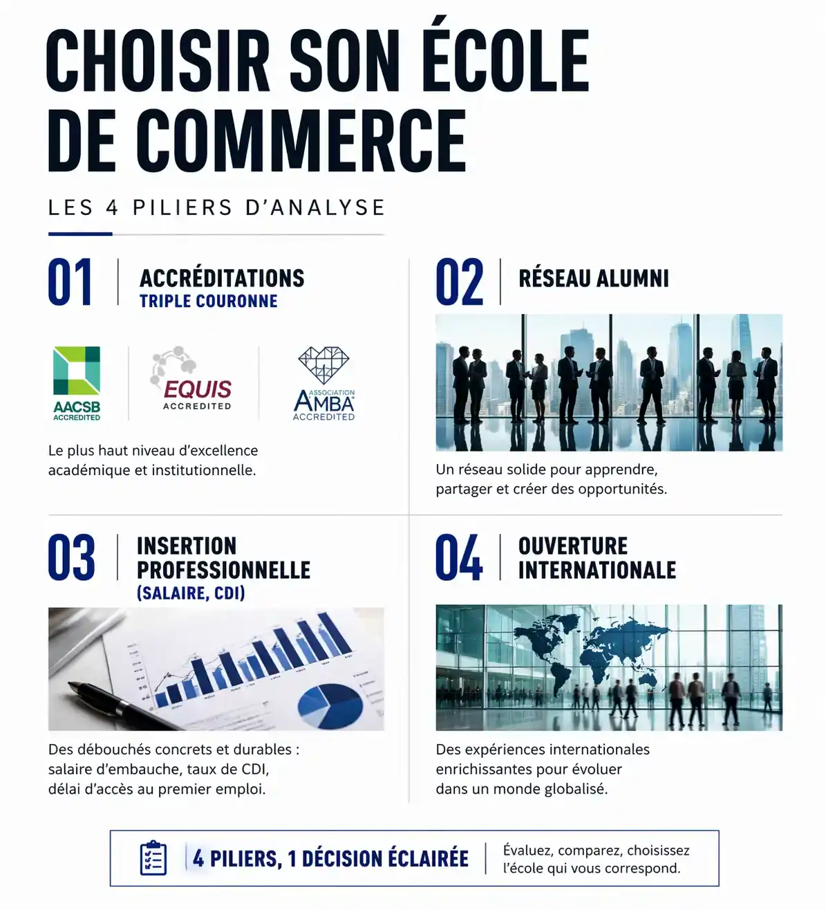 Infographie des critères clés pour choisir une école de commerce