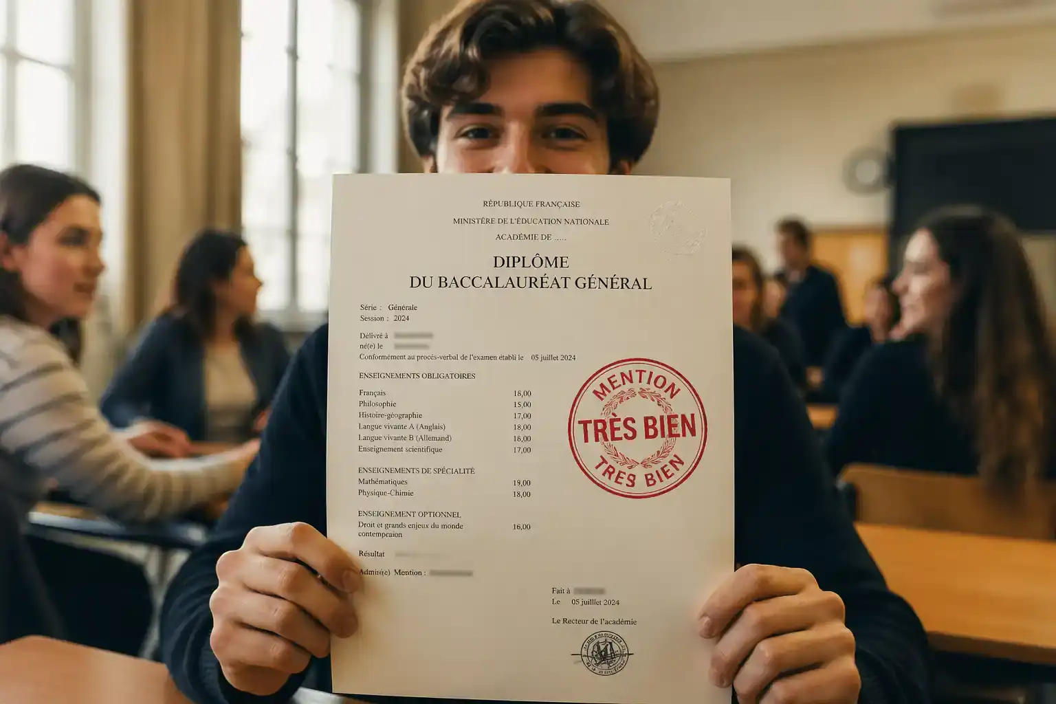 élève avec mention au bac sur relevé de notes