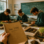 Lycéens bac STAE observant échantillons en classe