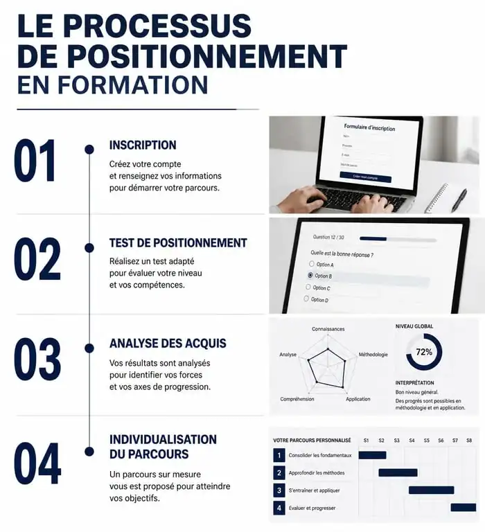 Infographie du processus de test de positionnement entrée en formation