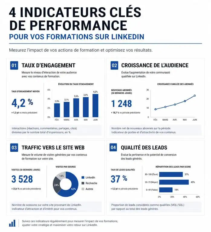 Infographie des indicateurs de performance pour une formation LinkedIn entreprise