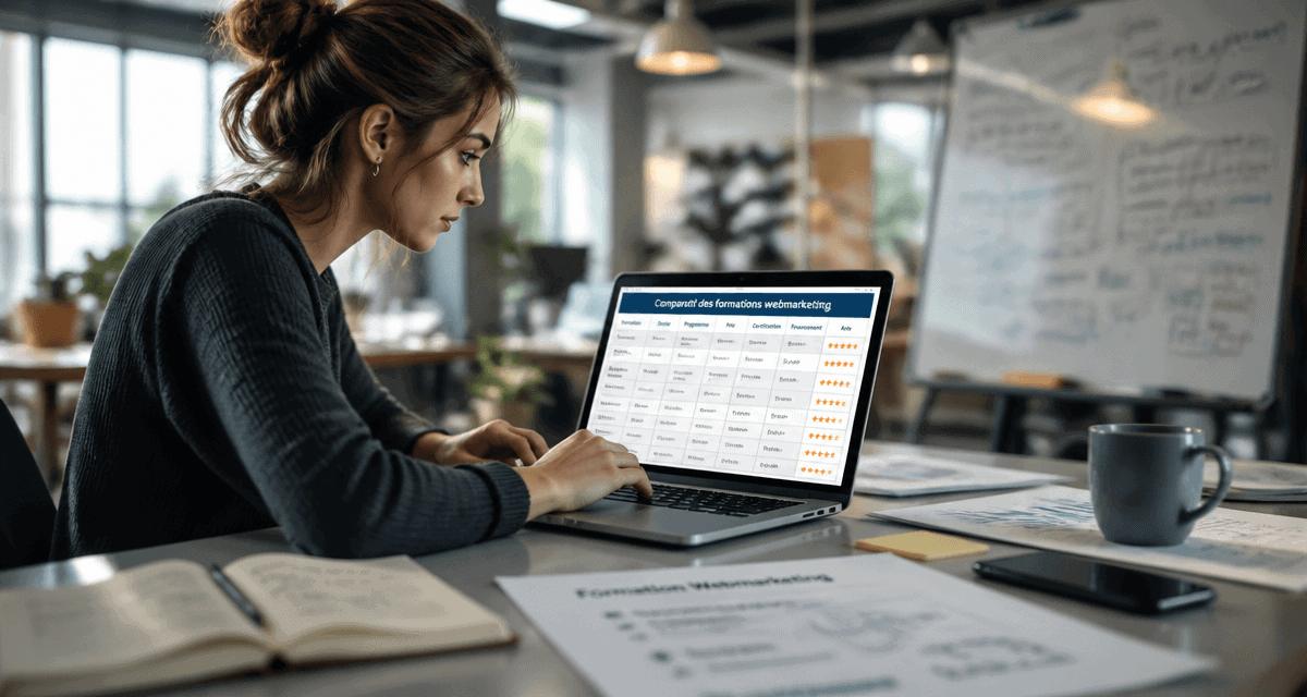 Femme travaillant sur formation webmarketing