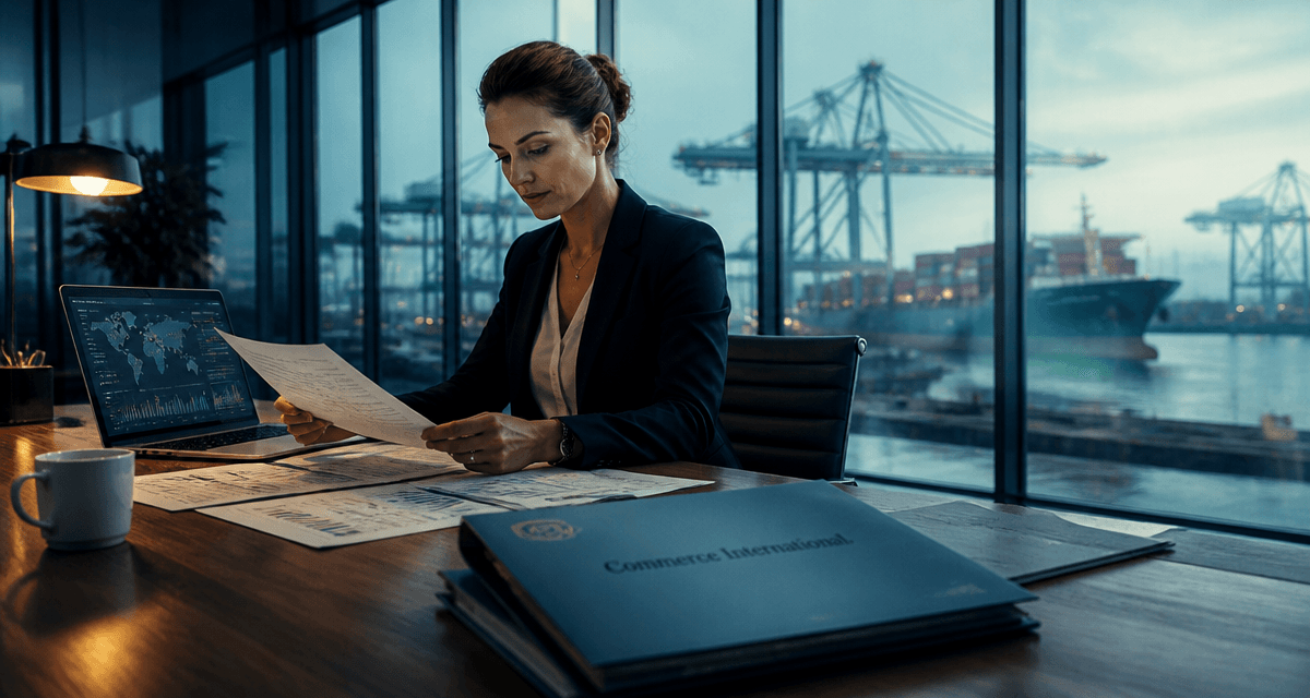 metier dans le commerce international femme au bureau