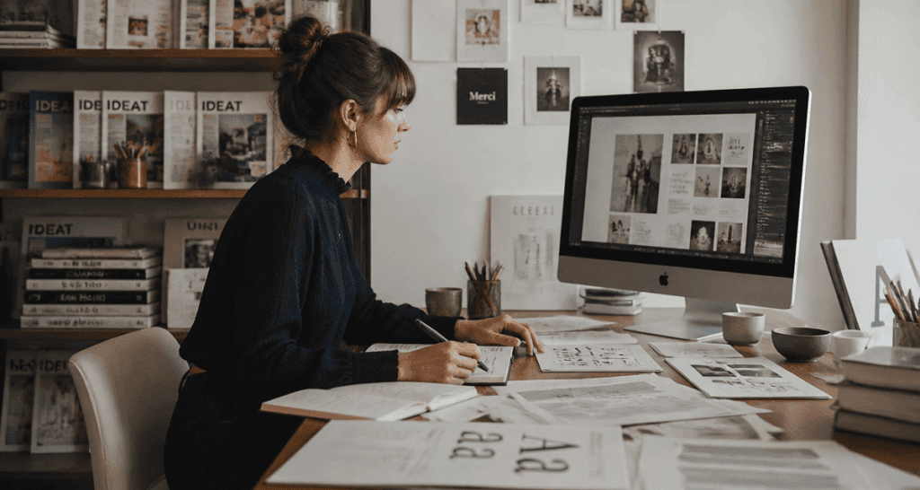 Jeune femme métier du graphisme au bureau