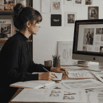 Jeune femme métier du graphisme au bureau