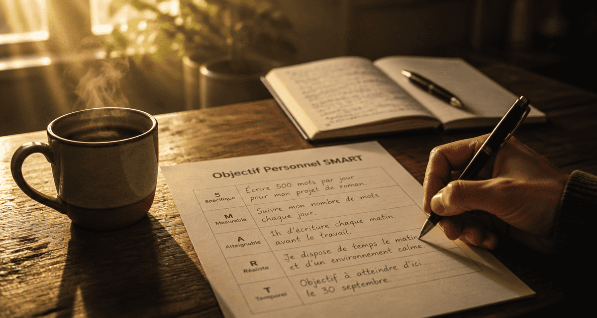 Objectif personnel SMART fiche sur bureau