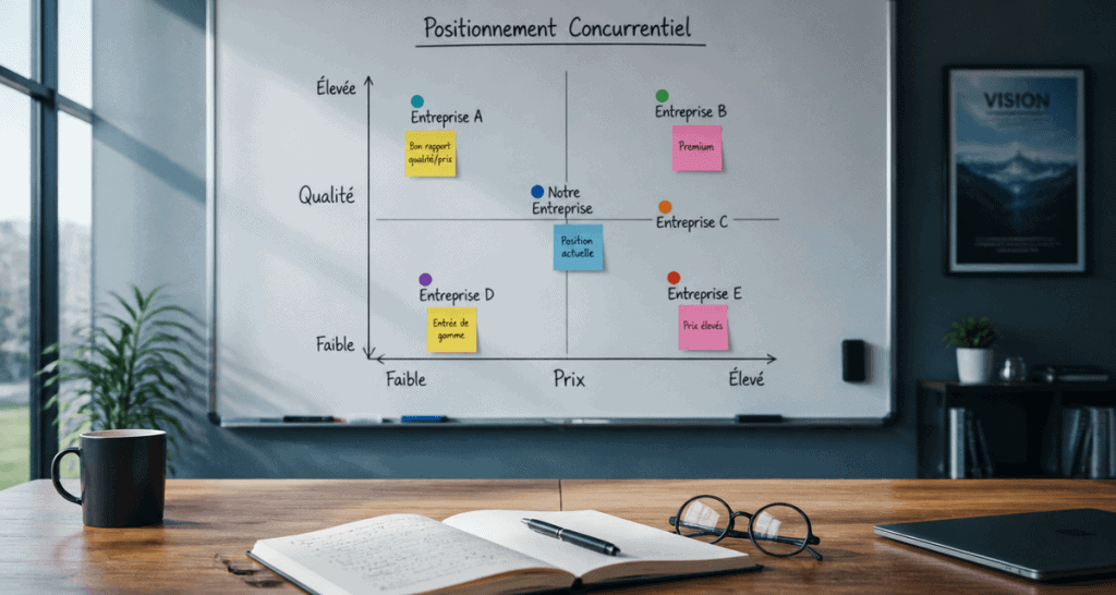 positionnement concurrentiel mapping sur tableau blanc