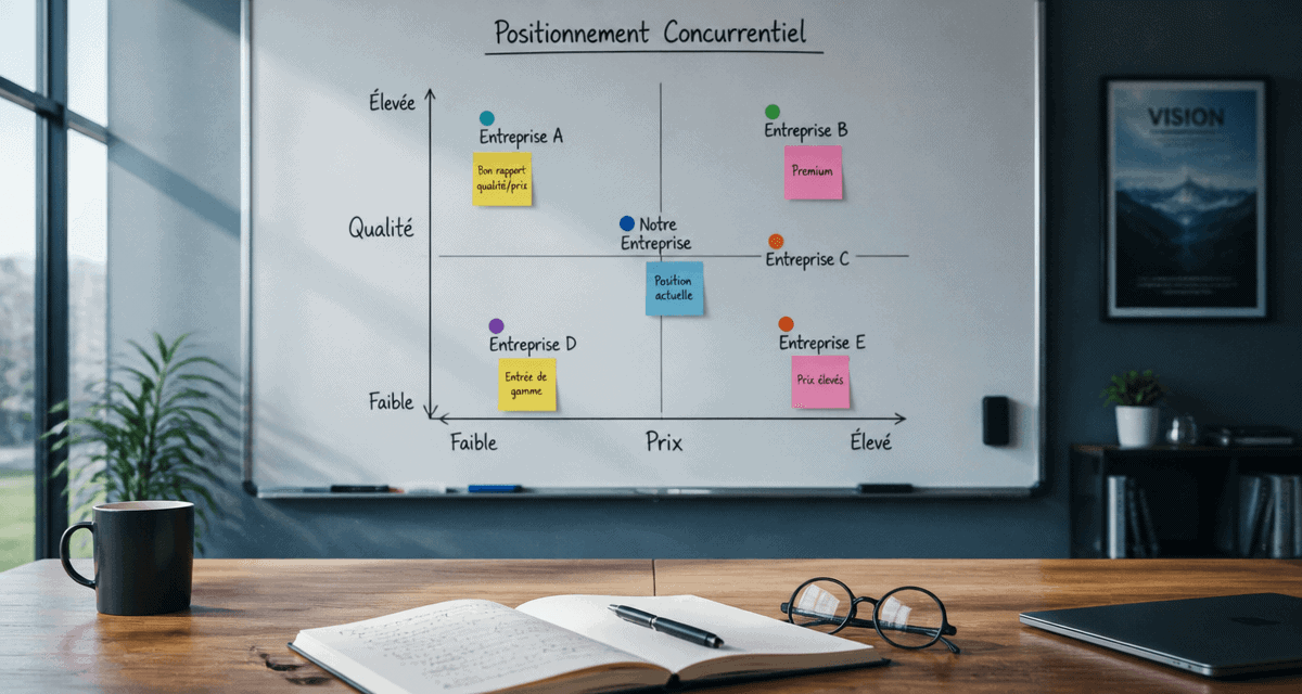 positionnement concurrentiel mapping sur tableau blanc