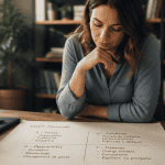 Femme analysant une matrice swot personnel manuscrite