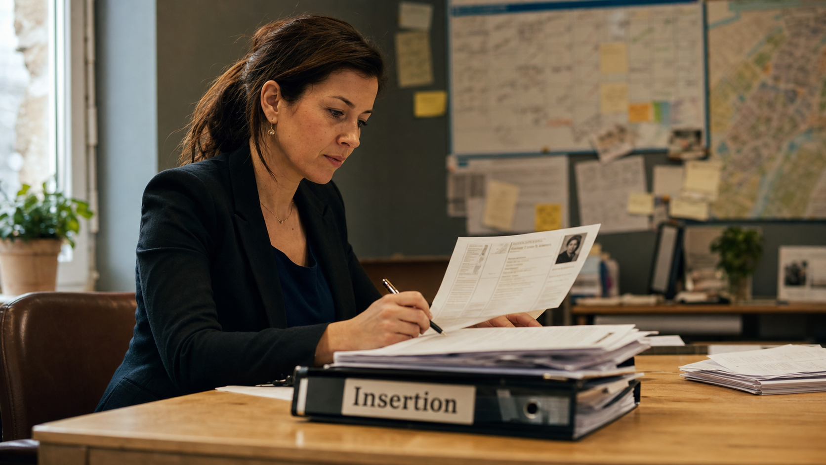 Conseillere en insertion au bureau, dossiers et planning emploi