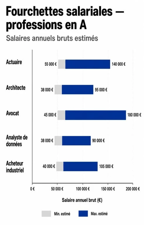 Graphique comparatif des salaires des métiers commençant par la lettre A