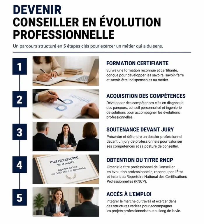 Parcours de formation pour devenir conseiller en évolution professionnelle et obtenir la certification RNCP