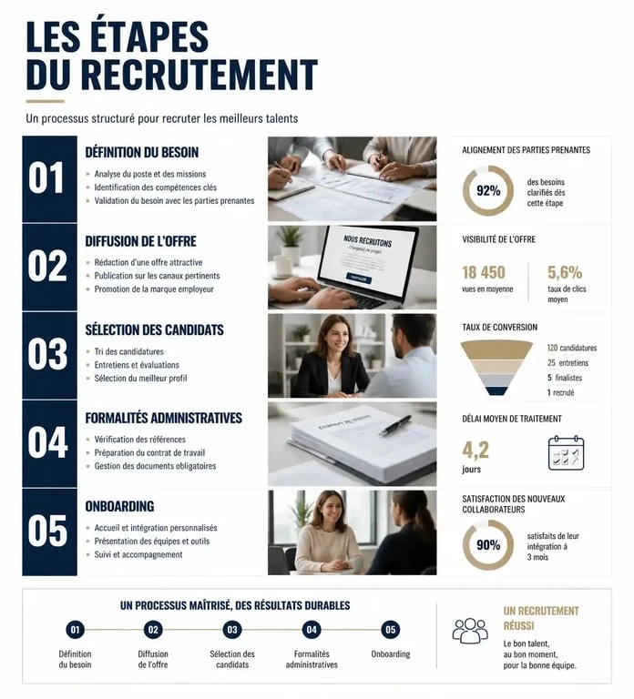 Infographie des étapes pour savoir comment recruter efficacement un nouveau collaborateur
