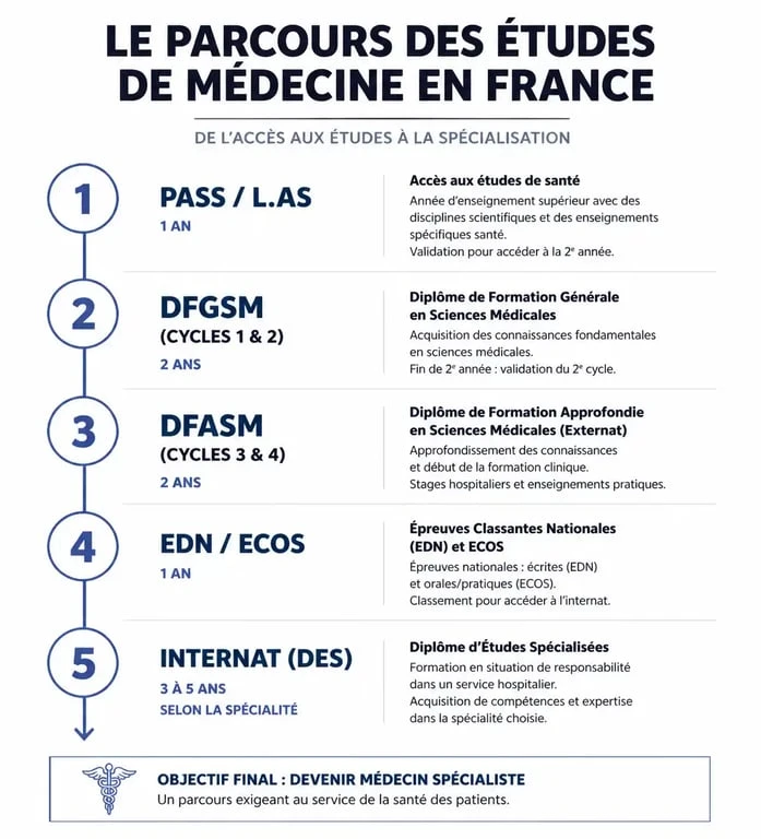 Schéma du parcours d'études pour devenir médecin généraliste en France