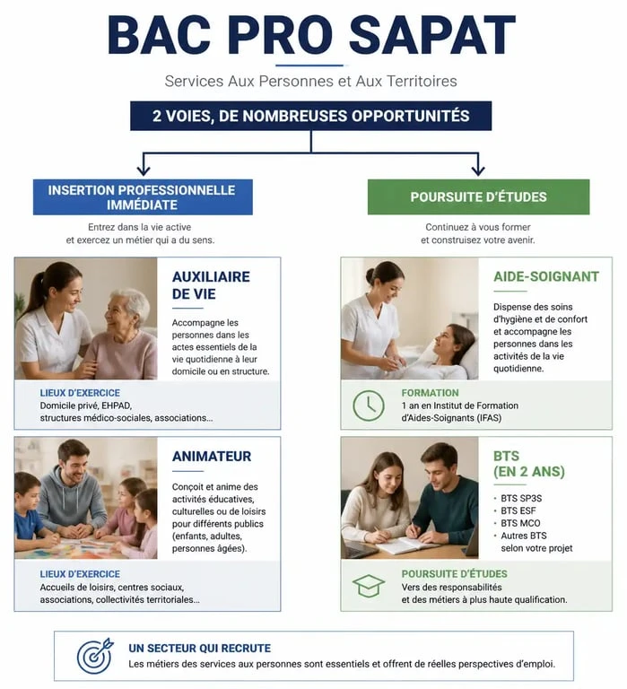Infographie des débouchés et métiers après un Bac Pro SAPAT