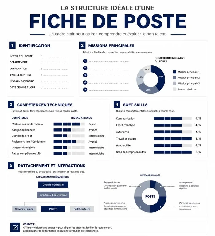 Infographie illustrant la structure idéale d'une fiche de poste pour le recrutement