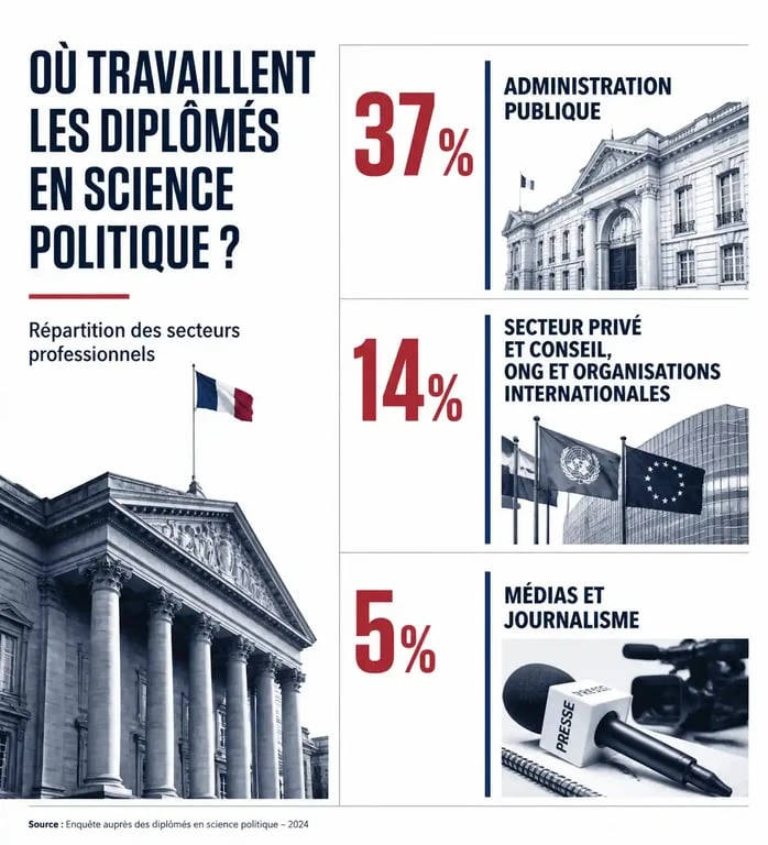 Répartition des débouchés professionnels après des études en sciences politiques