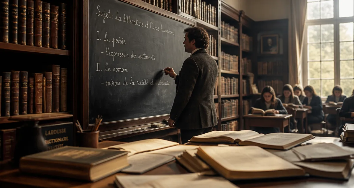 professeur de lettres écrivant au tableau devant ses élèves