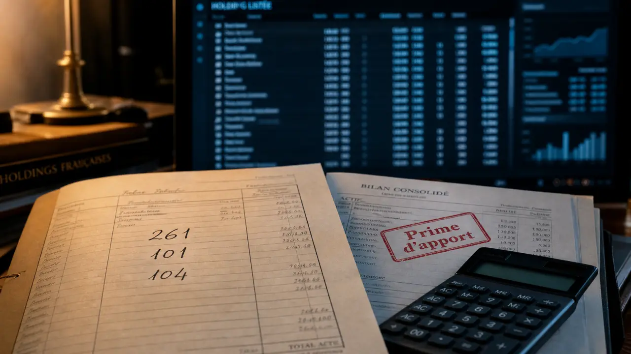 Comptabilisation apport de titres à une société holding : compte 261 et capital 101, prime d’apport