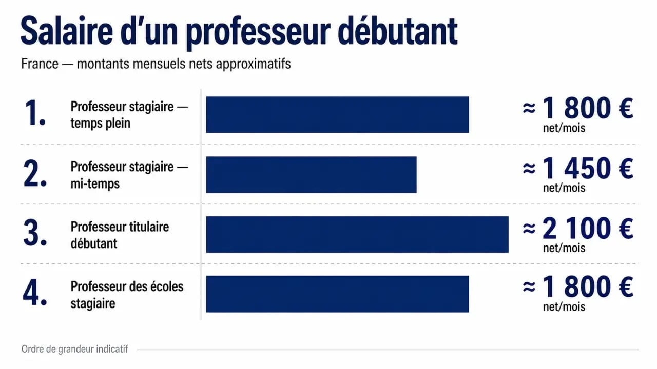 Salaire prof débutant en France : comparaison visuelle des montants stagiaire, titulaire et professeur des écoles