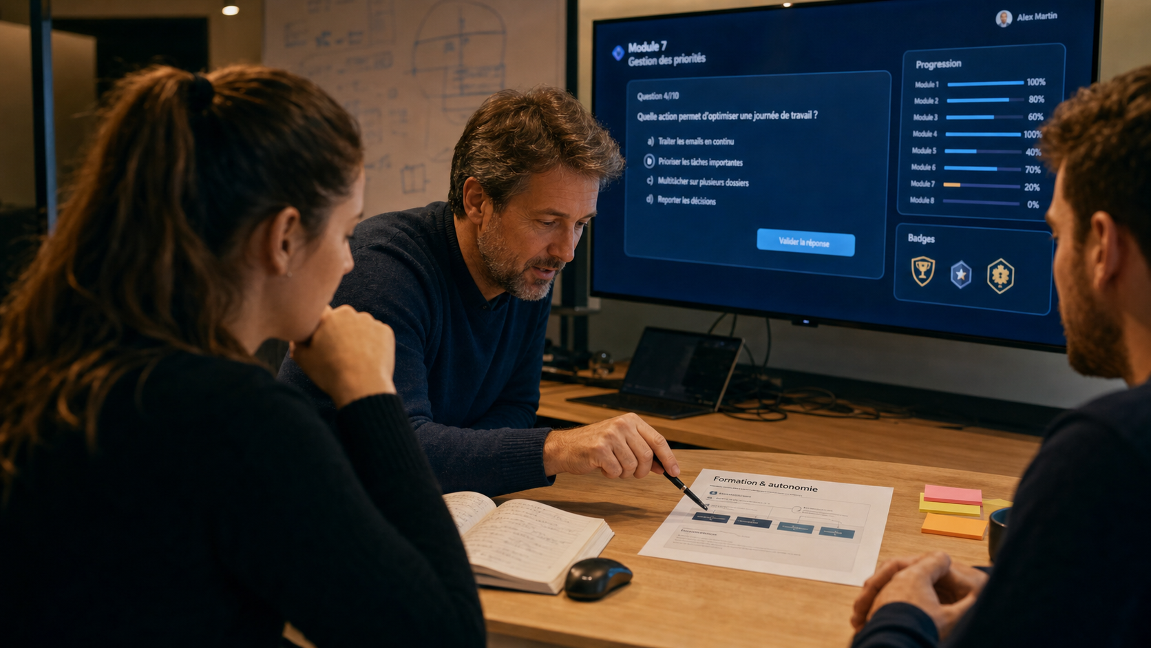 Formateur informatique guidant des apprenants : formation numérique et autonomie