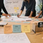 Formation design sprint en workshop avec post-it et prototype