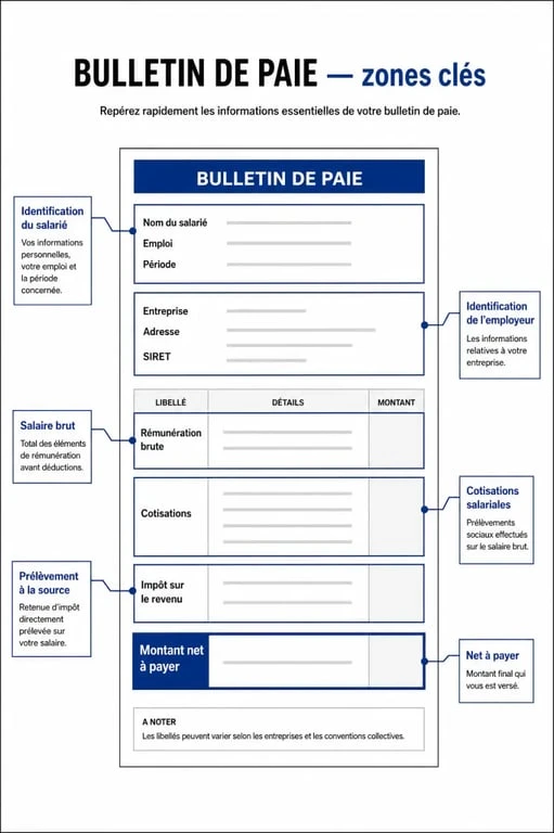 Bulletin de paie explication pdf avec schéma annoté des rubriques principales