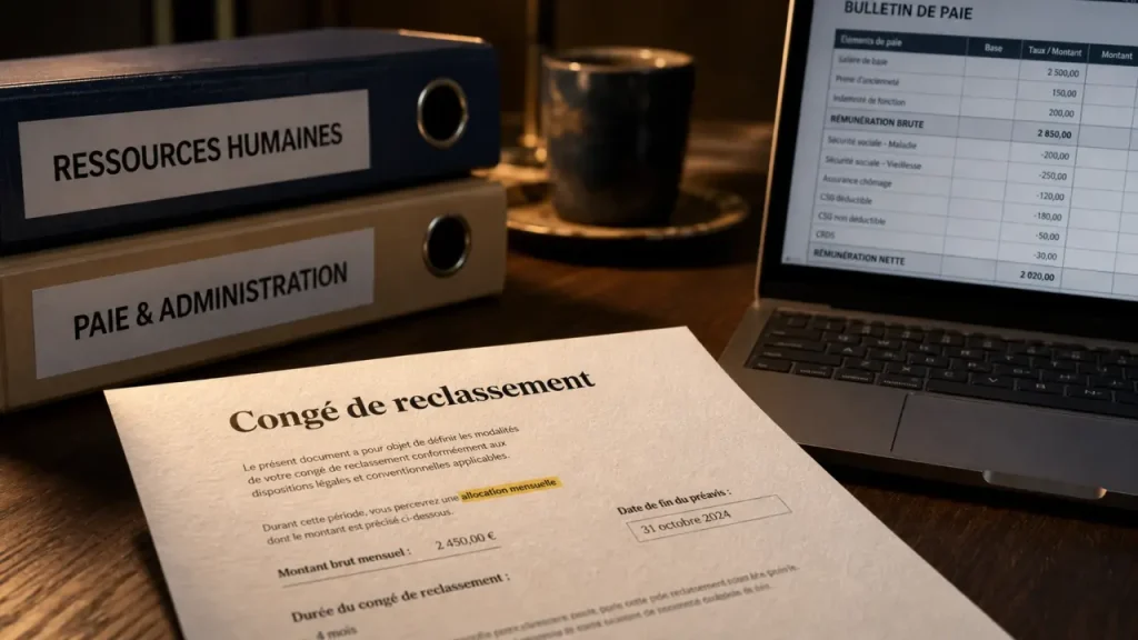 Bulletin de paie en congé de reclassement : 65 %, 85 % du Smic et CSG-CRDS