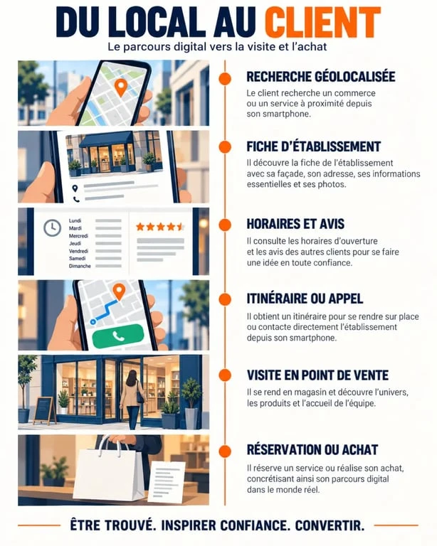 Parcours client en marketing digital local, de la recherche géolocalisée à la visite en magasin