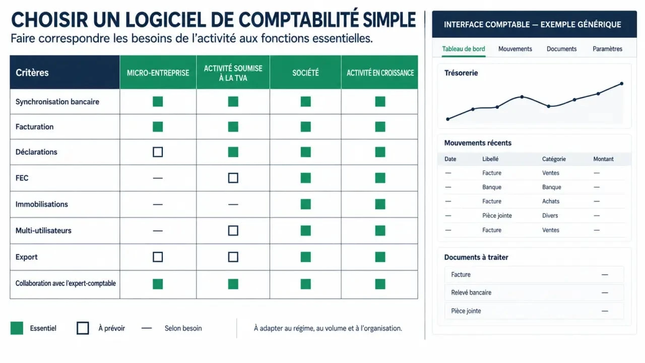 Logiciel comptabilité simple : critères de choix selon le statut et les besoins