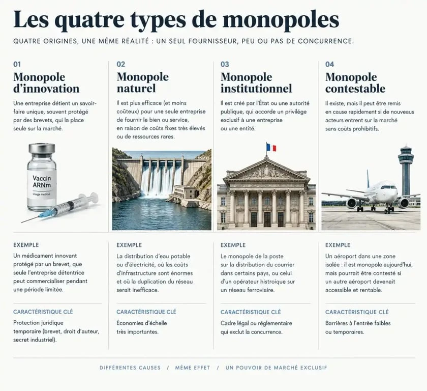 Tableau comparatif des différents types de monopoles économiques