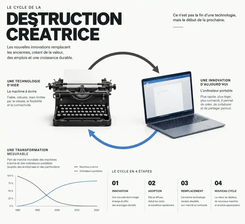 Schéma illustrant le concept de destruction créatrice et le monopole d'innovation