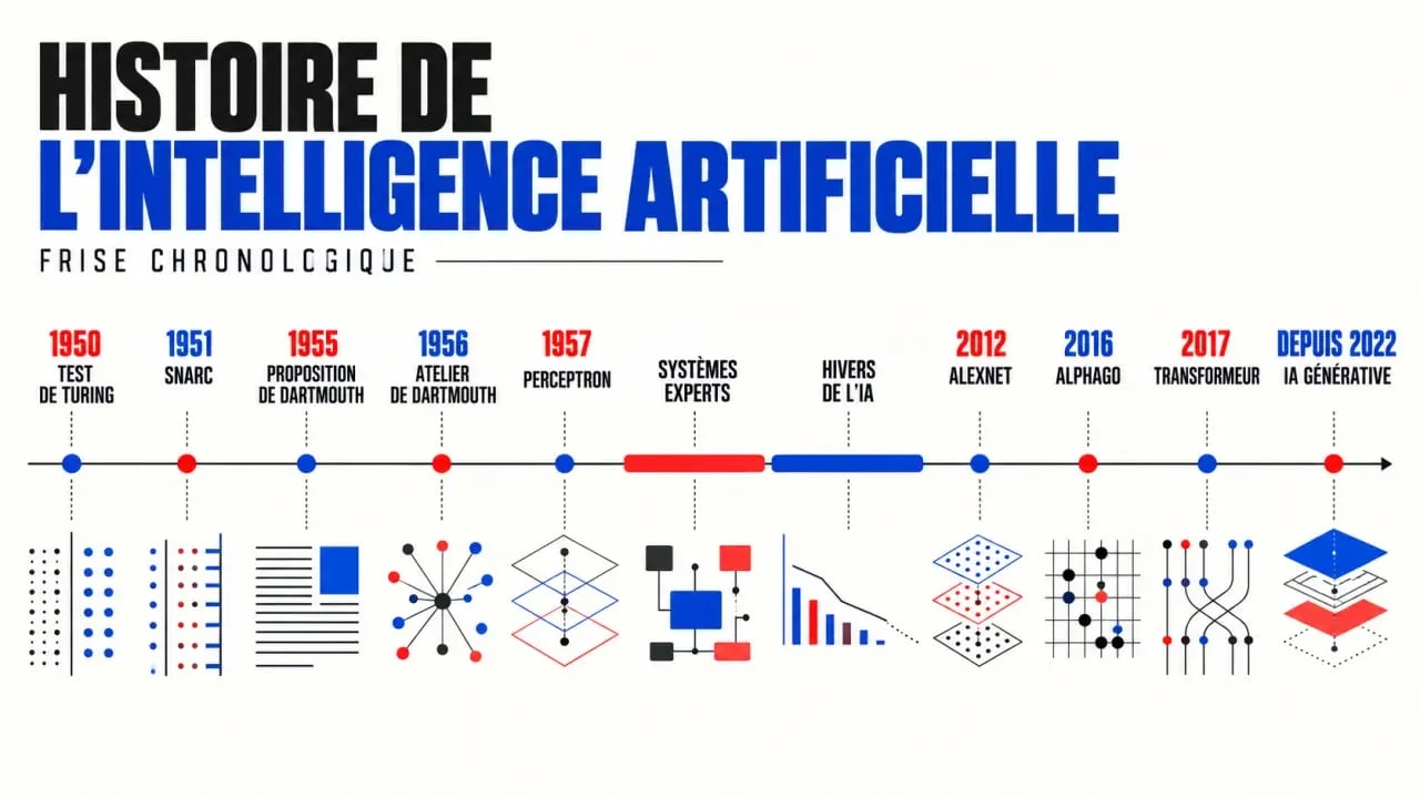 Frise chronologique de l’intelligence artificielle histoire, du test de Turing à l’IA générative