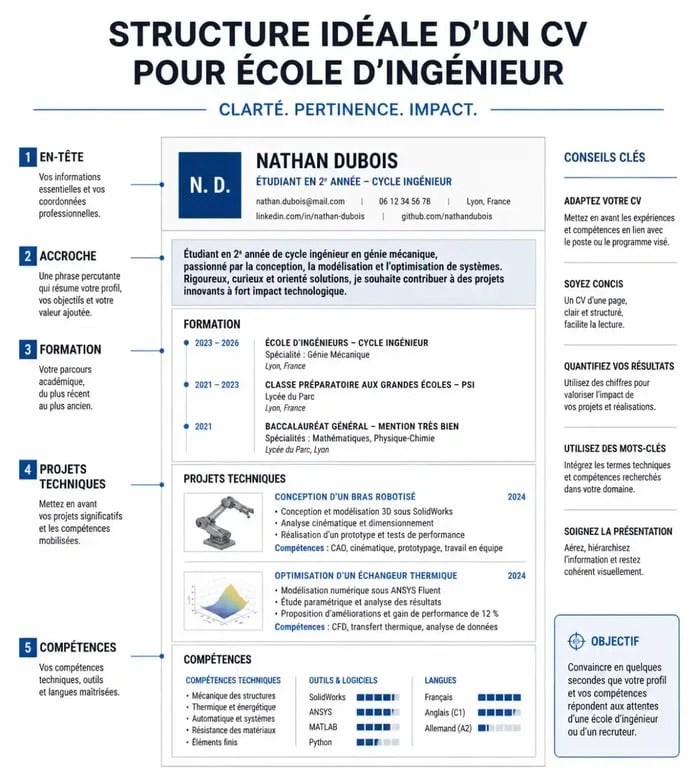 Exemple de structure de CV pour école d'ingénieur avec les rubriques indispensables