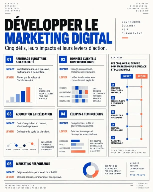Défis développement marketing digital : données, acquisition, fidélisation, technologies et conformité