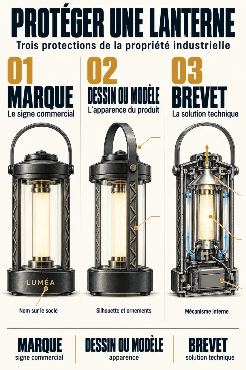 Infographie sur la propriété industrielle : différences entre marque, brevet et dessin ou modèle